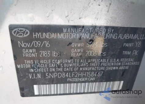 2017 Hyundai Elantra Se z USA, uszkodzony, nr VIN 5NPD84LF2HH158467